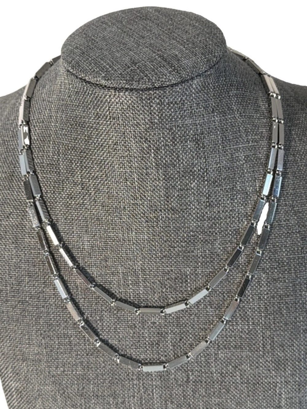 Vintage Monet Silver Tone Necklace 30" Long Thin Chain Bar Links Women's Jewely